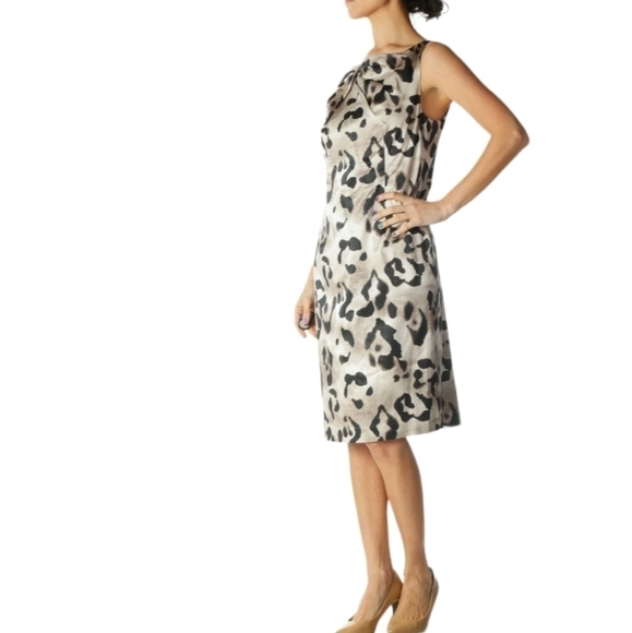 Ann Taylor Womens Dress Leopard Print Sleeveless Sheath Silk Cotton Neutral 8 - Picture 1 of 11